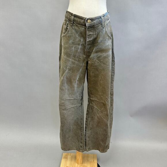 Free People We The Free Good Luck Coated Brown Barrel Leg Jeans Size 28 - Picture 2 of 16